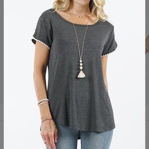 Charcoal Short Tulip-Sleeve Curved-Hem Tunic, M